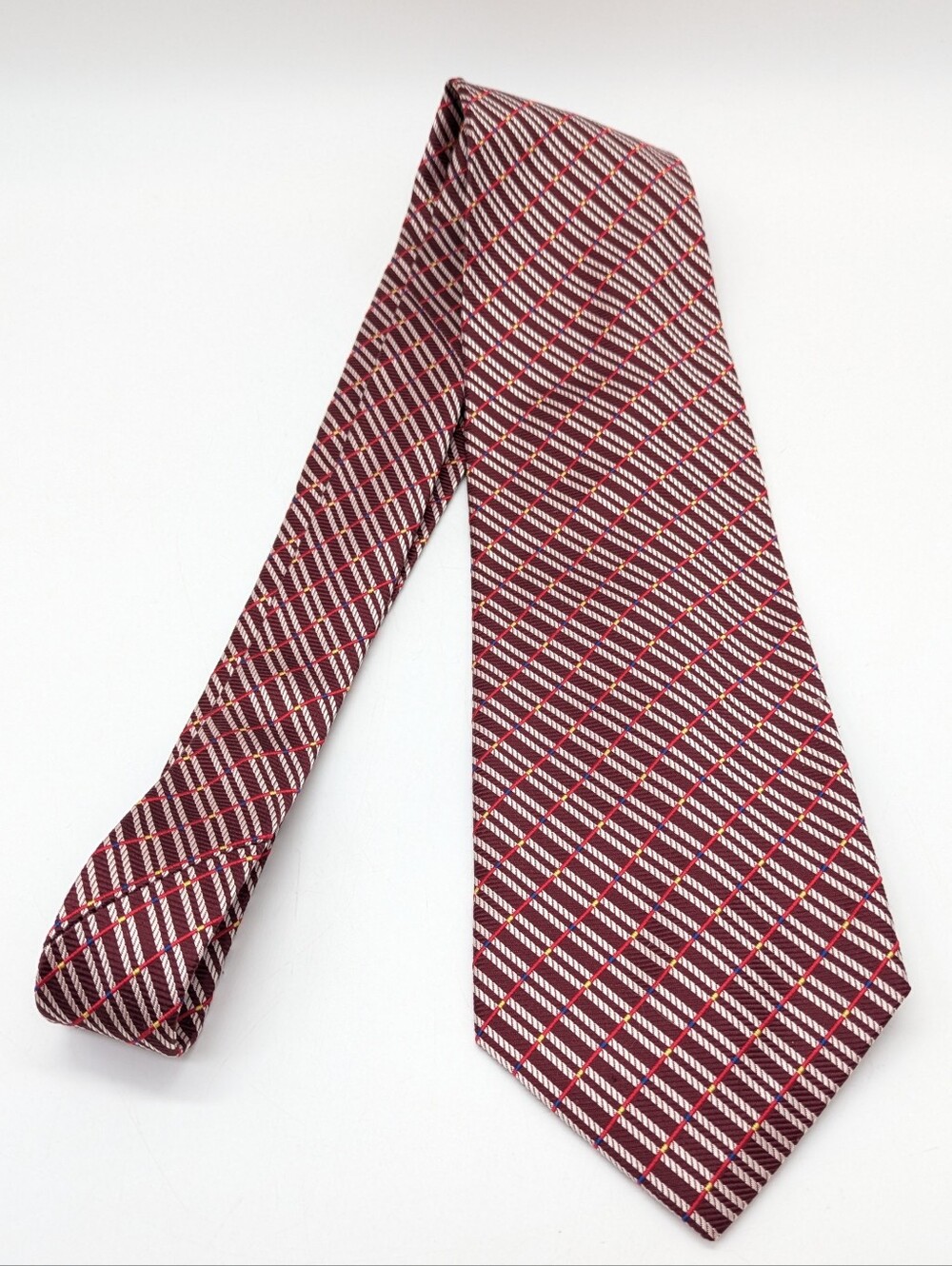Vintage Villa Amalfi Maroon Red Striped Mens Silk Neck Tie